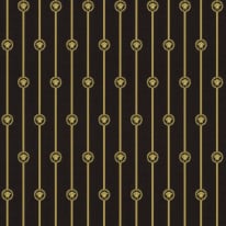 Flat swatch of Versace Baroque Stripe in gold and black showing the detailed non-woven substrate surface.