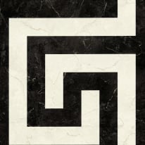 Flat swatch of Versace Greek in black and white showing the detailed non-woven substrate surface.