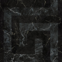 Flat swatch of Versace Greek in black showing the detailed non-woven substrate surface.