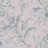 Galerie Olio Botanical Sketch Rose/Silver Metallic Wallpaper - 82339