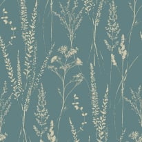 Grandeco Attitude Halm Grass Floral Cream/Teal Wallpaper - A64202