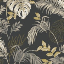 Grandeco Attitude Allison Tropical Black/Gold Metallic Wallpaper - A64303