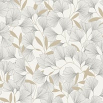 Grandeco Attitude Ginko Leafy Floral White/Gold Metallic Wallpaper - A64401