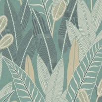 Grandeco Attitude Savannah Leafy Tropical Teal Metallic Wallpaper - A65703
