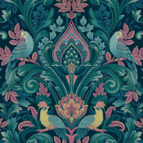 Grandeco Opulent Damask Navy/Pink Wallpaper - A67801