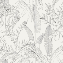 Grandeco Omaru Galapalos Tropical Leaves White/Black Wallpaper - A69301