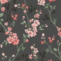 Grandeco Omaru Jasmin Floral Blossoms Black Wallpaper - A70001