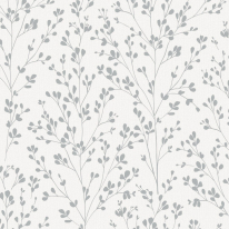 Grandeco Omaru Calluna Leaf Motif Silver Metallic Wallpaper - A71402