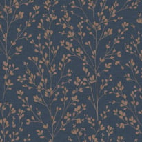 Grandeco Omaru Calluna Leaf Motif Navy Metallic Wallpaper - A71404