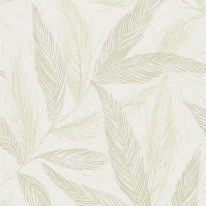 Flat scan of the AS Creation Hygge 3 79096-1 design displaying the cream and green leaf palette with metallic highlights.