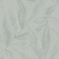 Flat material sample of the AS Creation Hygge 3 79096-5 design showing the rich green leaves and silver metallic accents.