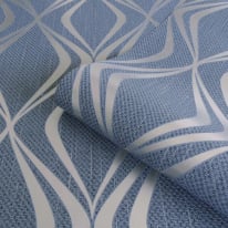 Belgravia Decor Amelie Geometric Blue/Silver Metallic Wallpaper - 3012