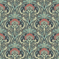 Crown Flora Nouveau Floral Peacock Green Wallpaper - M1196
