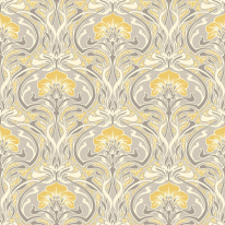 Crown Flora Nouveau Floral Yellow Wallpaper - M1195