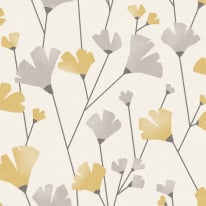 Crown Scandi Modern Floral Mustard/Grey Metallic Wallpaper - M1529