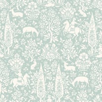 Crown Woodland Floral Duck Egg Wallpaper - M1166