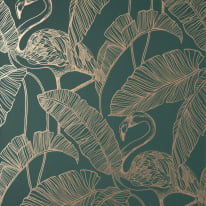 Fine Decor Flamingo Emerald Metallic Wallpaper - FD42946