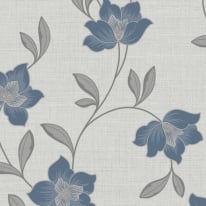 Fine Decor Larson Floral Navy/Silver Metallic Wallpaper - FD43067