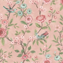 Fine Decor Eleanor Floral Birds Pink Wallpaper - FD43445