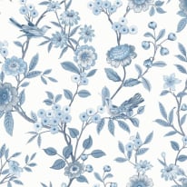 Fine Decor Eleanor Floral Birds Blue Wallpaper - FD43447