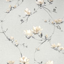 High-resolution flat swatch of Fine Decor Isla Trail wallpaper in grey and ochre showing the luxury textured vinyl surface.