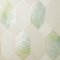 Fine Decor Miami Geo Natural/Green Metallic Wallpaper - FD42834