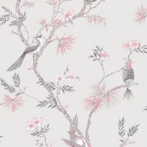 Galerie Classic Bird Trail Grey/Pink Wallpaper - G78491