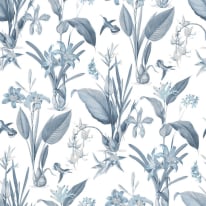 Galerie Cottage Botanical White/Blue Wallpaper - G78504