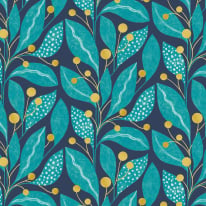 Ohpopsi Berry Dot Leaves Ink/Azure Wallpaper - GRA50133W