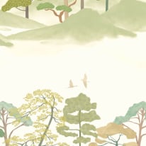 Ohpopsi Kigi Japanese Landscape Olivine Wallpaper - HAN50117W