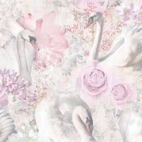 Holden Decor Floral Swans Pink/Multi Glitter Wallpaper - 90700