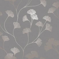 Holden Decor Ginkgo Grey/Rose Gold Metallic Wallpaper - 12702