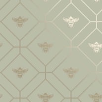 Holden Decor Honeycomb Bee Geo Green/Gold Metallic Wallpaper - 13080