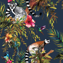 Holden Decor Lemur Animal Forest Midnight Blue/Multi Wallpaper - 12403