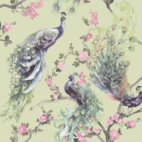 Holden Decor Menali Peacock Design Green Glitter Wallpaper - 35921