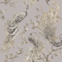 Holden Decor Menali Peacock Design Grey Glitter Wallpaper - 35920