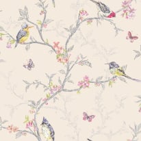 Holden Decor Phoebe Birds Beige Multi Metallic Wallpaper - 98082