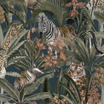 Holden Decor Safari Animal Fusion Navy Blue Wallpaper - 13012