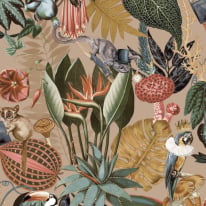 Holden Decor Wonderland Tropical Animals Gold Multi Metallic Wallpaper - 91191