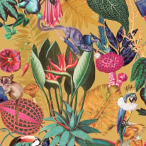 Holden Decor Wonderland Tropical Animals Ochre Multi Wallpaper - 91190