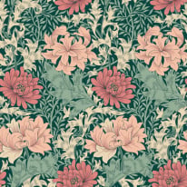 Hoopla Walls Chrysanthemum Green/Pink Wallpaper - HWA1123W
