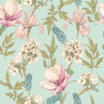 Hoopla Walls Orchid Bloom Duck Egg/Blush Wallpaper - HWA1176W