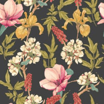 Hoopla Walls Orchid Bloom Ebony/Raspberry Wallpaper - HWA1182W