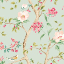 Hoopla Walls Bird Song Seafoam/Rose Wallpaper - HWA1343W