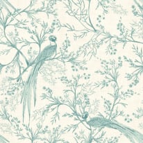 Hoopla Walls Bird Toile Duck Egg Blue Wallpaper - HWA1366W