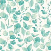 Hoopla Walls Watercolour Leaves Aqua/Chalk Wallpaper - HWA1411W