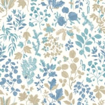 Hoopla Walls Botanical Leaves Denim Mix Wallpaper - HWA1447W