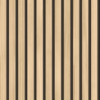 Close-up material sample of the Hoopla Walls HWA1449W design showing the pale ash wood slat print on a non-woven base.