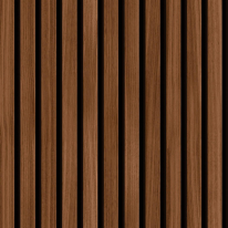 Close-up material sample of the Hoopla Walls HWA1451W design showing the dark walnut wood slat print on a non-woven base.