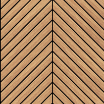 Close-up material sample of the Hoopla Walls HWA1457W design showing the oak chevron slat print on a non-woven base.
